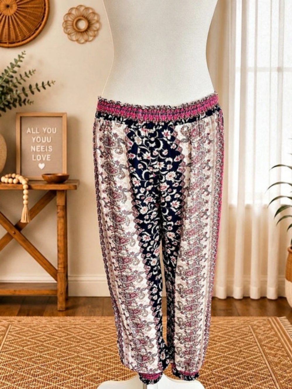 Floral Jogger Pants in Blue & Pink Like New